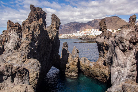 Cueva la Vaca. Natural pool and volcanic rocks formed from lava, Tenerife, Canary Islands,の写真素材