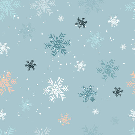 Seamless vector pattern with multicolored snowflakes on the blue background