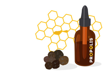 Propolis vector illustration. Concept of natural medicine. Banner or template. Copy space, a place for text. Isolated on the white background. EPS 10のイラスト素材