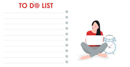 Blank, diary illustration flat design. Climbing to the top concept. Control management female character. Studying and time management concept, eps 10の写真素材