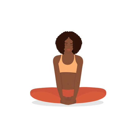 Black woman yoga isolated on the white background. Baddha Konasana, vector illustrationのイラスト素材