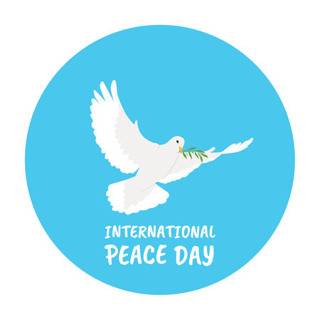 Dove on the blue circle. International day of peace. Vector illustration.のイラスト素材