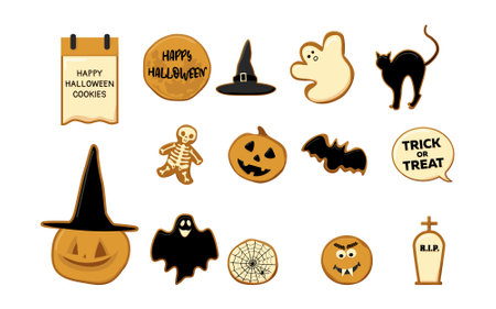 Set of Halloween gingerbread cookies isolated on the white background. Vector illustrationのイラスト素材