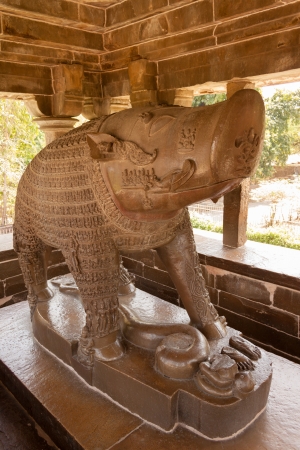 The metal statue of the boar Varaha  Khajuraho, Indiaの写真素材