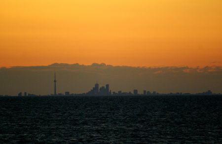 Toronto skyline at sunset near Lake Ontarioの写真素材