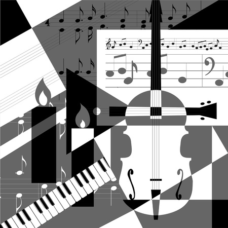 A collage of geometric shapes and musical instruments.のイラスト素材