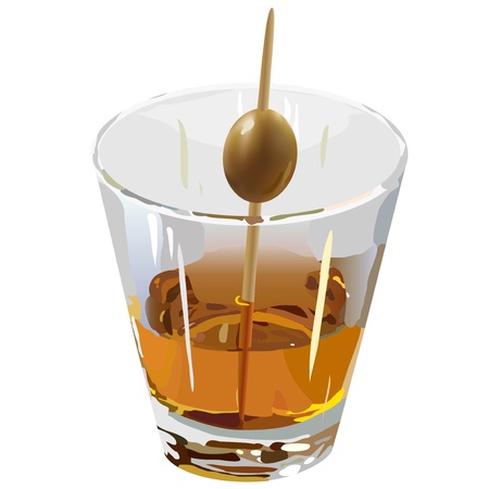 Brandy in a clear glass with oliveのイラスト素材