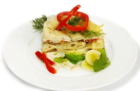 Pasta with sauce in the white plateの写真素材