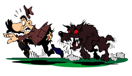 Dog chases a frightened manのイラスト素材