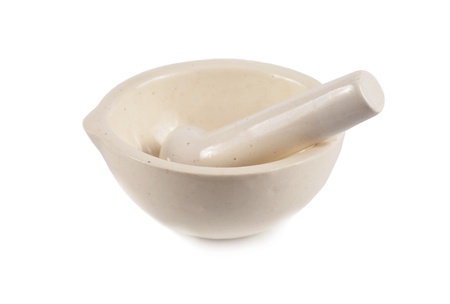 White porcelain mortar and pestleの写真素材