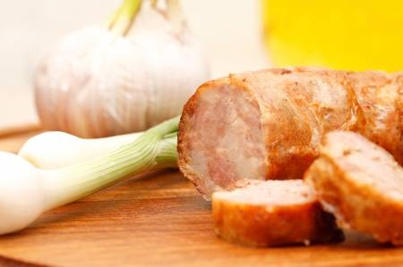 Sausages homemade with green onionsの写真素材