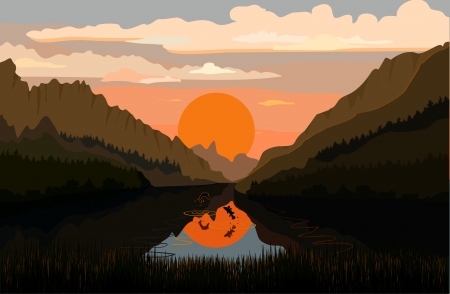 Tranquil mountain lakeの写真素材