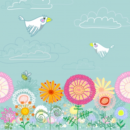 Summer meadow with flowersのイラスト素材