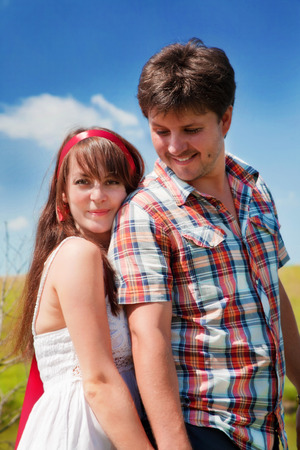 Man and woman on a walk at natureの写真素材