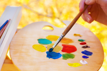 Artists oil paints many colour abstract close-upの写真素材