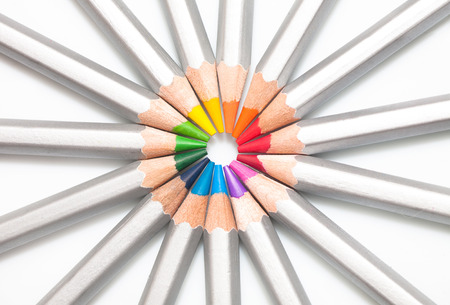 Graphite colored pencils lined as circle, close-upの写真素材
