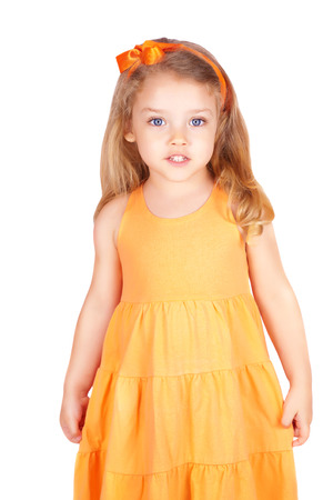 Cute little girl smiling, isolated on white backgroundの写真素材