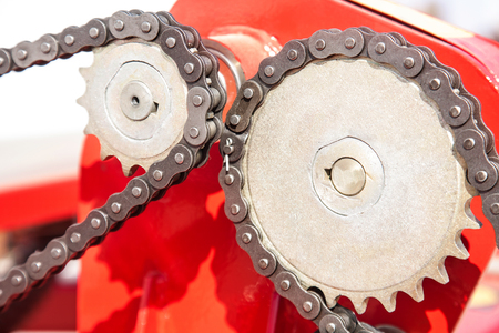 The sprocket and chain mechanism close upの写真素材