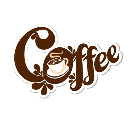 Text logo with a cup of coffee, isolated on white backgroundのイラスト素材