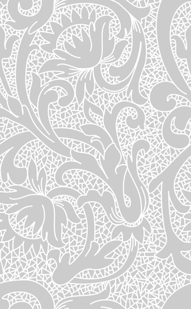 Seamless white floral lace pattern on gray backgroundのイラスト素材