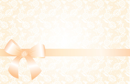 Delicate beige background with lace floral pattern and a bow in a retro style.のイラスト素材