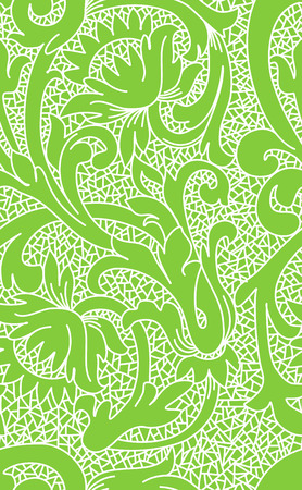 Seamless white floral lace pattern on green backgroundのイラスト素材