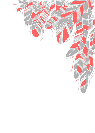 Grey and pink drawn feathers background, isolated on a white.のイラスト素材
