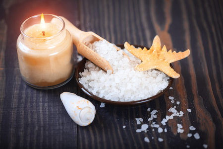 Composition of spa treatment on a wooden backgroundの写真素材