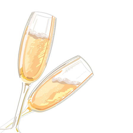 Two glasses with champagne, isolated on a white background, vector illustration.のイラスト素材