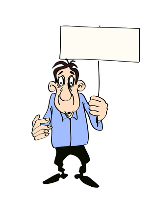 Man with a poster in his hands, isolated on a white background.のイラスト素材