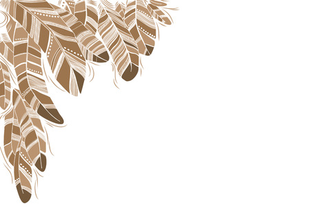 Beige drawn feathers background in retro style.のイラスト素材