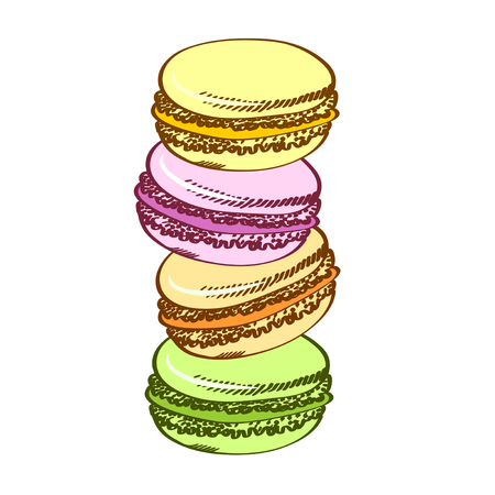 Sweet french macaroons. Pasty traditional sweet macaroons biscuit. Cartoon style. Isolated on a white background.のイラスト素材