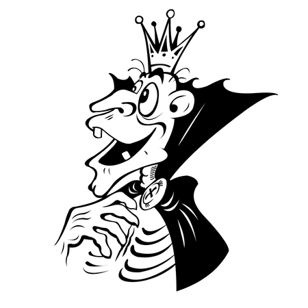 Fantastic cartoon monster-skeleton. Black and white illustration. Isolated on white background.のイラスト素材
