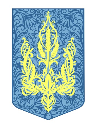 Emblem of Ukraine in the colors of the national flag. Artistic interpretation with floral ornament.のイラスト素材