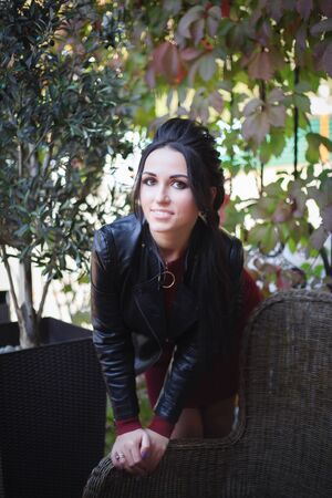 Young and beautiful woman in casual clothes outdoors. Autumn fashion concept.の写真素材