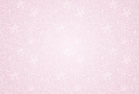 Pink background with curls and lily flowers, floral, retro style.のイラスト素材