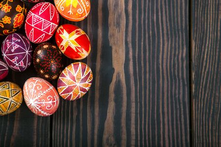 Beautiful painted easter eggs close-up. Easter holiday.の写真素材