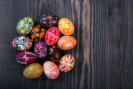 Beautiful painted easter eggs close-up. Easter holiday.の写真素材