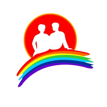 Friends, couple symbol. Two on the rainbow. The concept of same-sex relationships. LGBT Community. Isolated on white.のイラスト素材