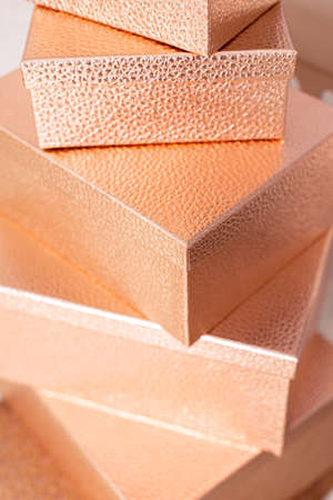 Gift boxes in a pile in the interior. Beautiful gift wrapping. High quality photoの写真素材