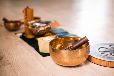 Singing bowls and other meditation items.