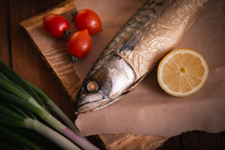 Hot smoked mackerel on the table in the kitchen.