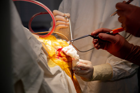 Surgeons perform an operation. Real photos from the operation.の写真素材