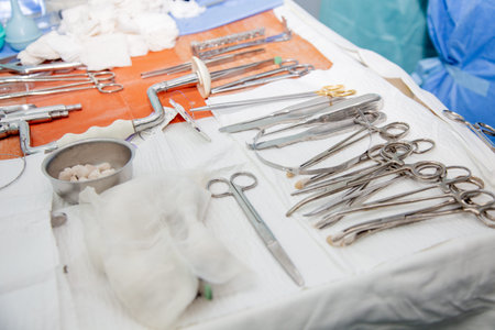 Medical instruments in the surgical operating room before surgery.