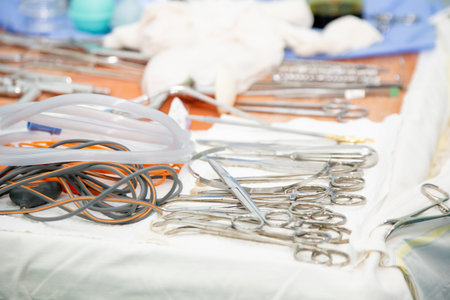 Medical instruments in the surgical operating room before surgery.の写真素材