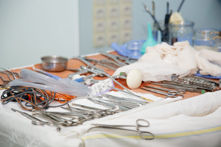 Medical instruments in the surgical operating room before surgery.