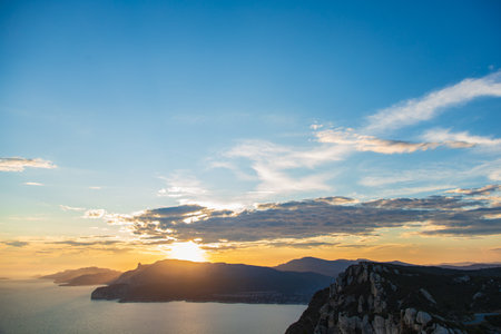 Beautiful landscape with sea and rocks, sunset on the Mediterranean sea.の写真素材