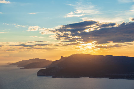 Beautiful landscape with sea and rocks, sunset on the Mediterranean sea.の写真素材