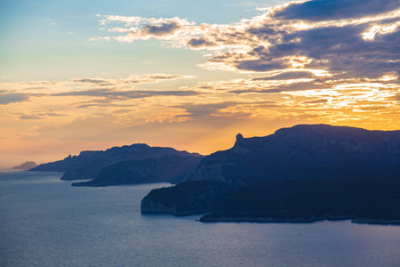 Beautiful landscape with sea and rocks, sunset on the Mediterranean sea.の写真素材