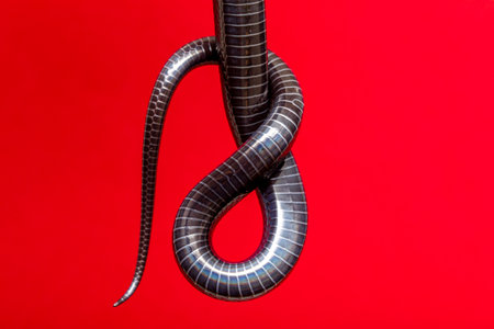 Details of the belly in the tail of a black snake.の写真素材